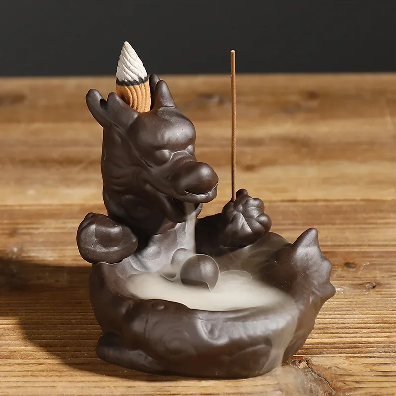 Creative Zisha Dragon Shape Backflow Aromatherapy Oven, Zen Desktop Decorations, Home Decoration Purple sand Incense Burner, 1Pc