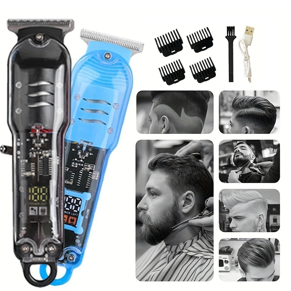 Professional Transparent Wireless Electric Shaver With Lcd Display Hair Cutting Machine For Needed and Style On Travel