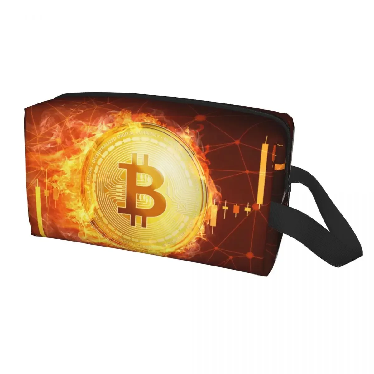 

Custom Bitcoin Coin Travel Cosmetic Bag for Women Btc Crypto Currency Toiletry Makeup Organizer Lady Beauty Storage Dopp Kit