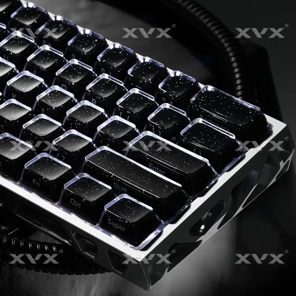 136 Keys Starry Black Crystal Jelly PBT Keycap Double Shot PC Keycaps for Gaming Mechanical Keyboard