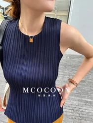 YUDX Miyake Pleated Female Round Neck Tank Top Japanese Casual Temperament Stretch Design Tops Summer Casual Versatile T-Shirt