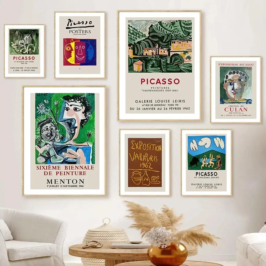 Decoración de pared de estilo nórdico para sala de estar, lienzo con estampado artístico de calavera y Campo, Pablo Picasso, Vallauris