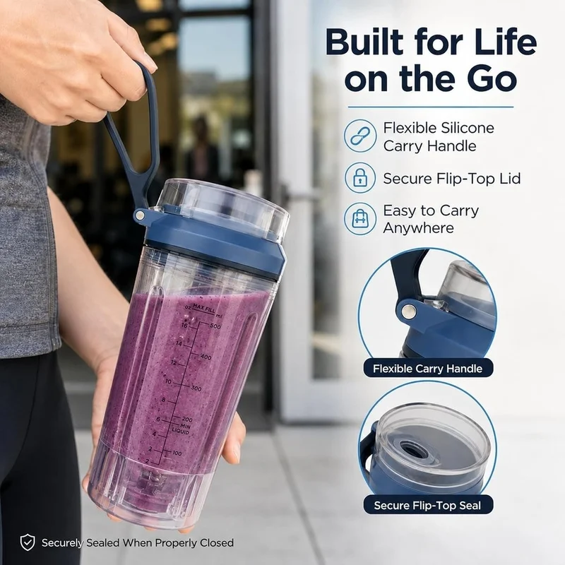 22oz Replacement Travel Cup for Blast Max BC251 Series Twist & Go Removable Vessel Clear Blender Jar Blue [BWASCLIM]