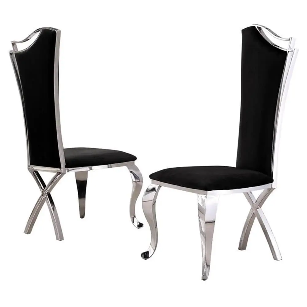 High Back Dining Chairs Set 2 Chrome X-Legs Velvet Upholstered Shield Back Side Chairs Luxury Accent Dining Room, Customized