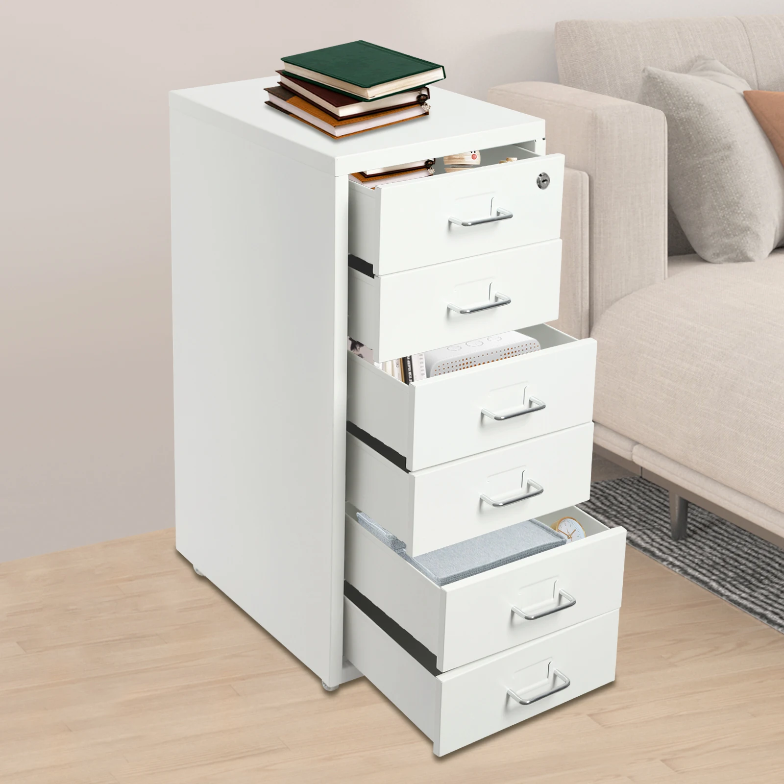 

6 Tier Mobile Vertical Storage Cabinets for Home Office, 28 x 41 x 69 cm, Metal Lockable Storage Cabinets for Files, Documents