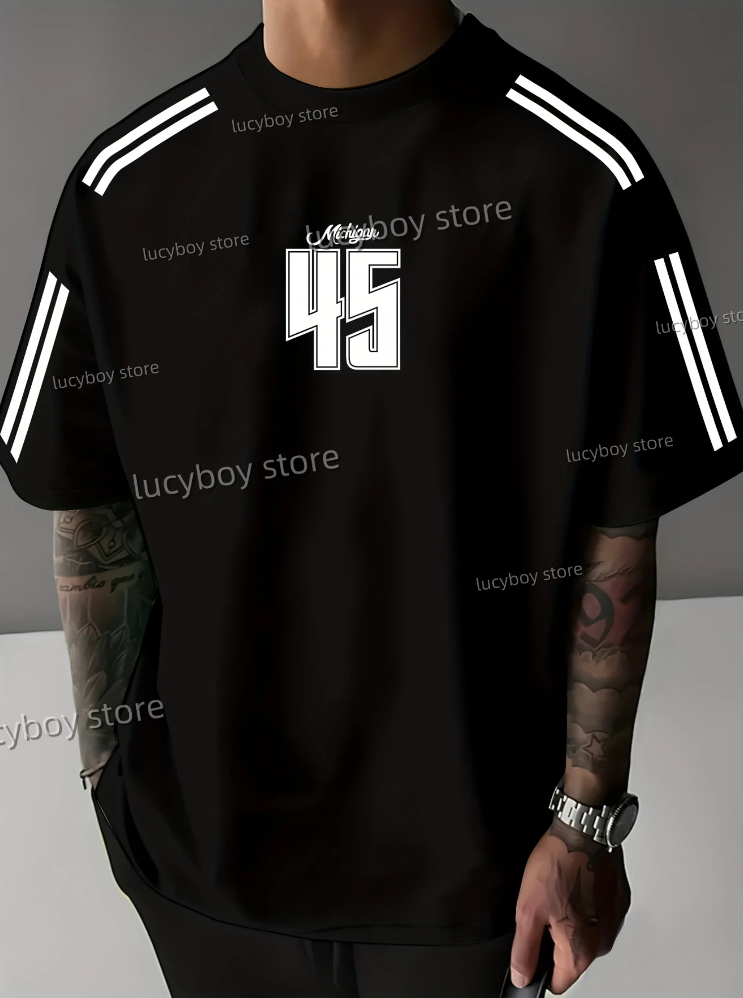 

new NO.45 MICHIGAN Print Mens T-Shirt Man Short Sleeves Sportwear Football T-Shirt Color-Block Graphic T Shirts Men Clothing