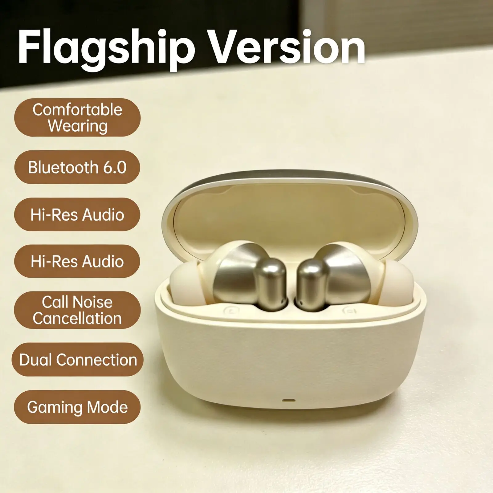 

Bluetooth 6.0 Wireless Headphones Long Battery Life Semi In-Ear Call Noise Cancellation Hifi Stereo Charging Music Sport Earbuds