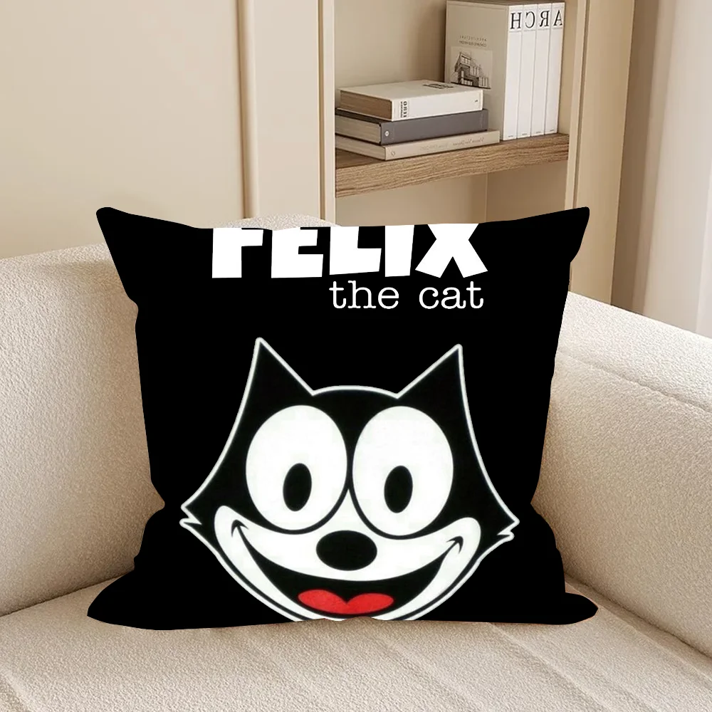 Felix the Cat Pillow Case Square Double-Sided Printing Short Plush Sofa Cushion Cover Bedroom Bedside