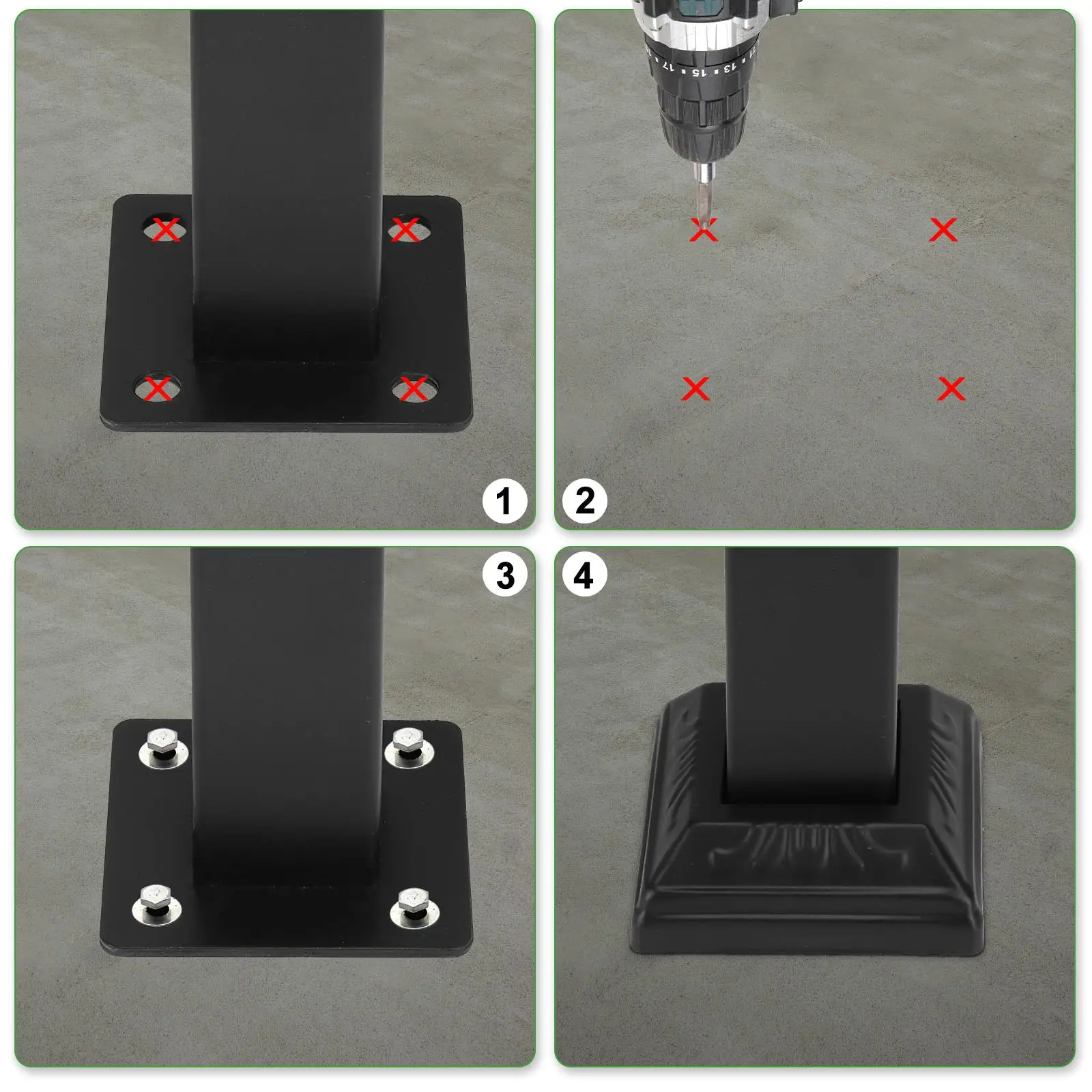 for outdoor Steps Handrail Wrought Iron 1 or 3 Steps Transitional with Installation Kit Black