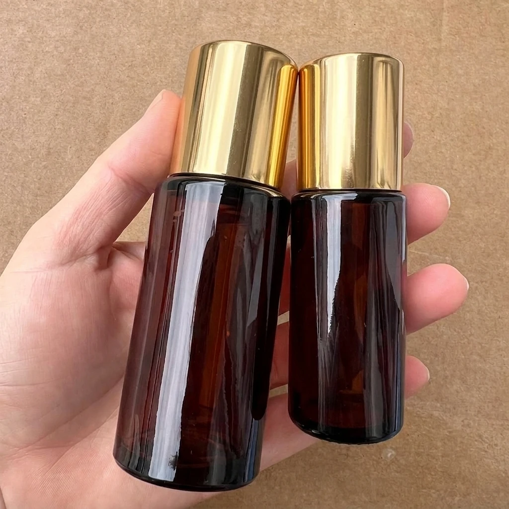 30ml 50ml Brown Clear Glass Bottle Natural Rose Quartz Extra Large Crystal Gem Roller Ball Roll On Perfume Oil Bottle Underarm