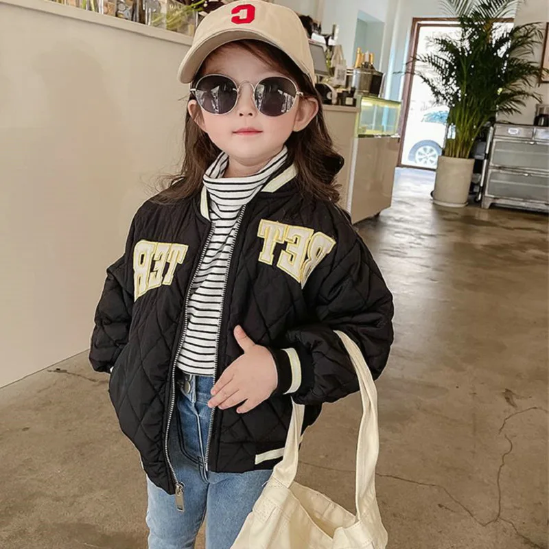 Boy and Girl Baby Coat Letter Picture Add Cotton Thick Baseball Jacket Keep Warm 2025 Winter New Style Kids Clothes