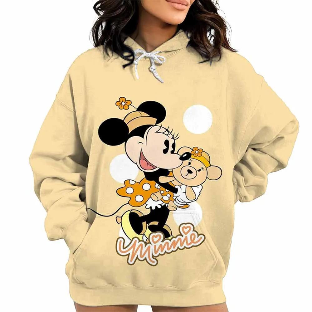 هوديي نسائي بنمط ميكي وميني مريح للخريف/الشتاء، إصدار كامل، طباعة أيقونة مناسبة للدفء غير الرسمي