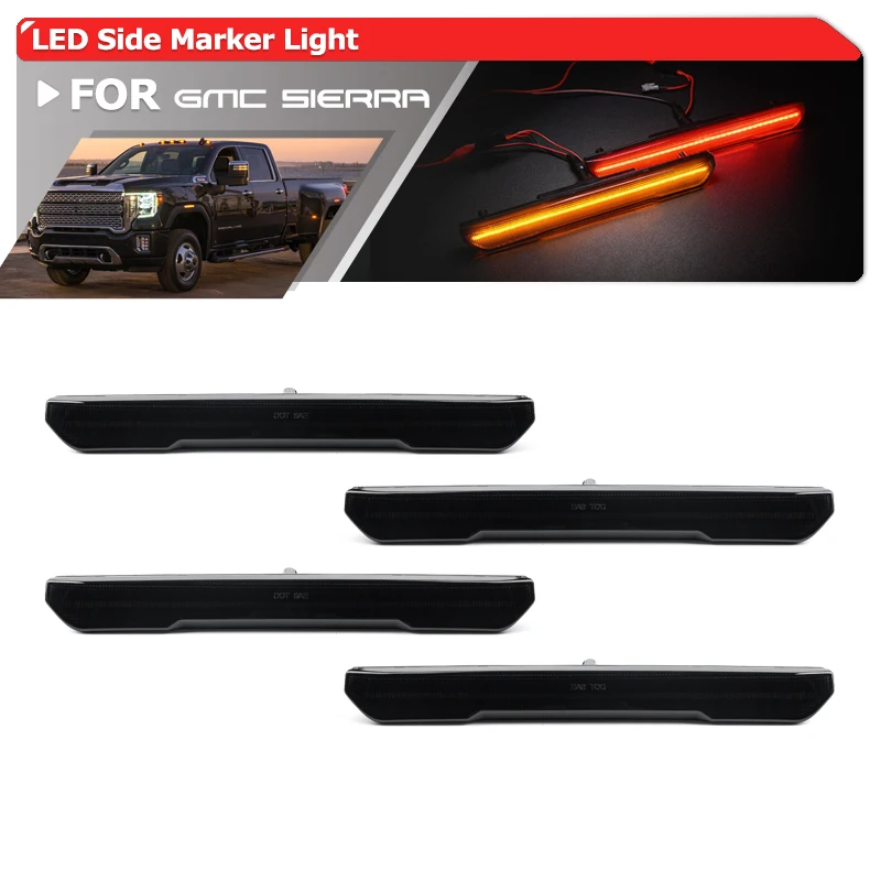 Euro-Style Smoked Lens Led Turn Signal Lights For GMC Sierra 2500HD 3500HD 2020-2024 Amber Red Led Side Marker Fender Flare Lamp