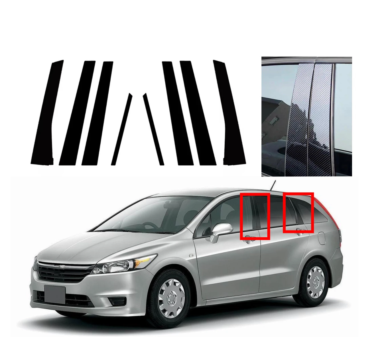 

Fit For Honda Stream RN6/7/8/9 2007 2008 2009 2010 2011 2012 2013 2014 6pcsGlossy Black Pillar Posts Door Trim Window Cover