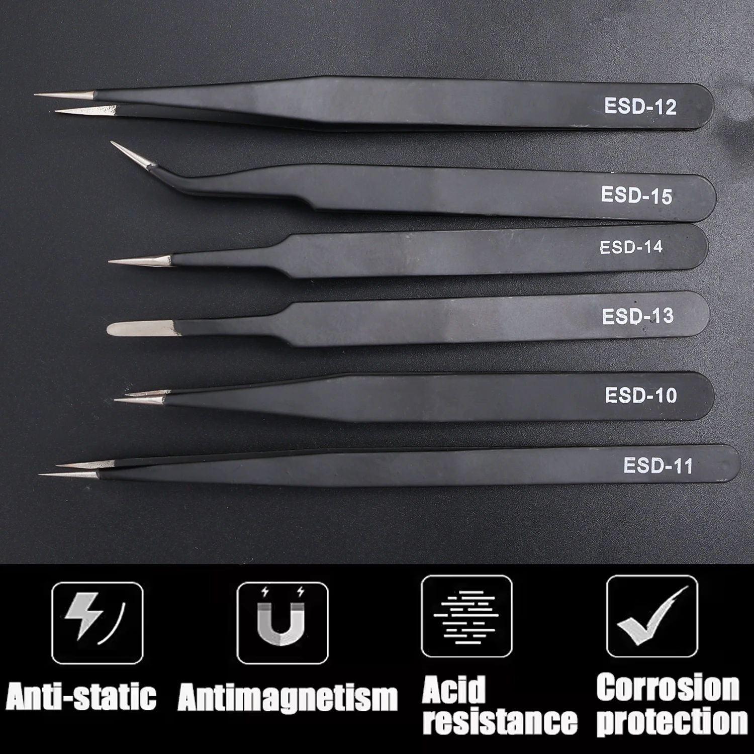 1/6Pcs Tweezers Kit Stainless Steel ESD Anti Static Tweezers Mobile Phone Repair Tool Kit for Electronics Jewelry Fine Crafts