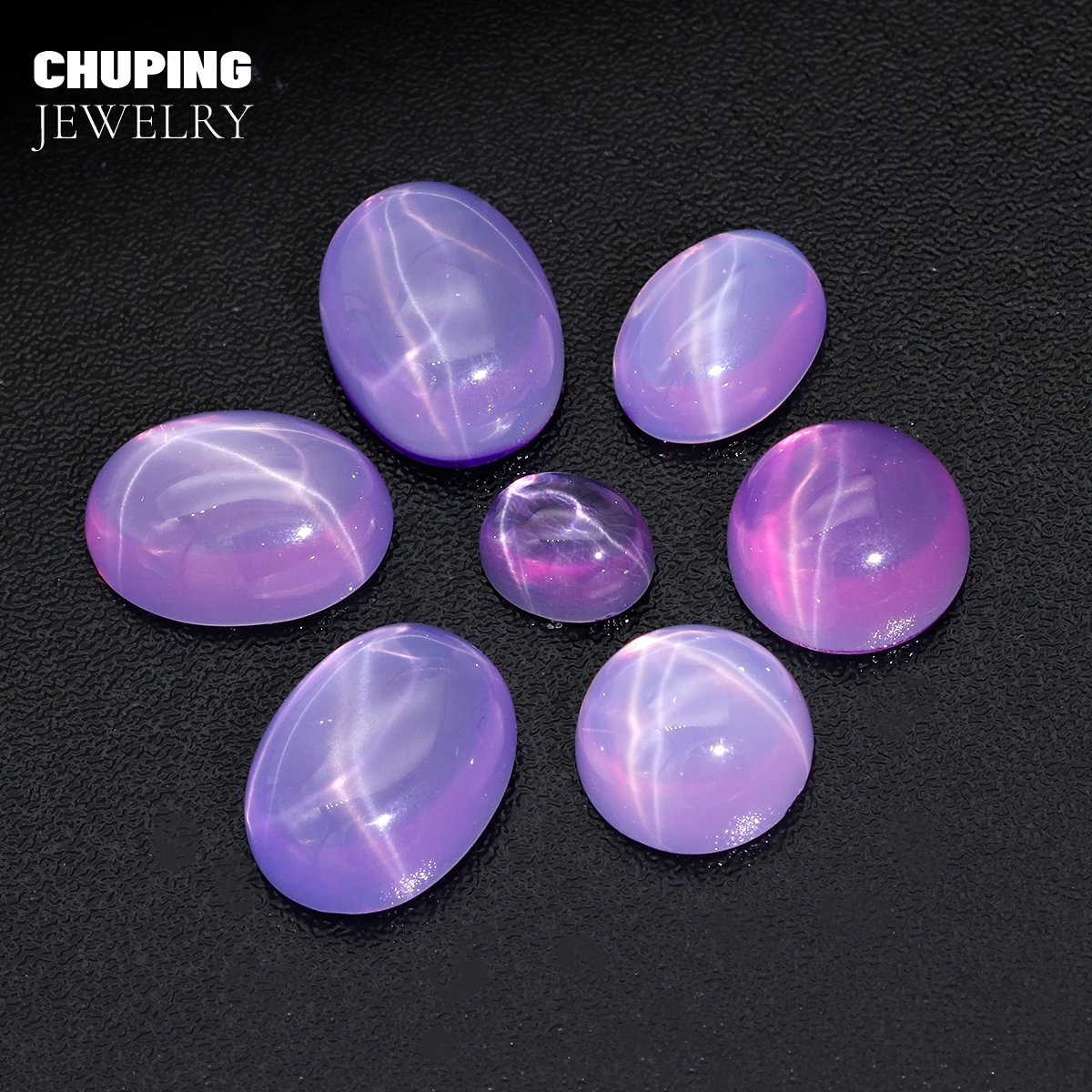 ChuPing Oval Shape Lab Grown Pink Sapphire Flat Bottom Cabochon Six Ray Star Cultivate Sapphire For Jewelry Making Loose Store