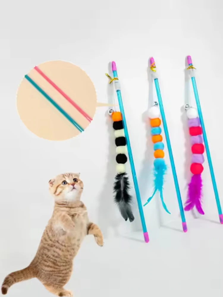 Grappige Cat Teaser Interactief speelgoedstaaf met bel en veren Speelgoed voor katten Teaser Interactief speelgoedstaaf Huisdier Katten Speelgoedstok - afbeelding 2