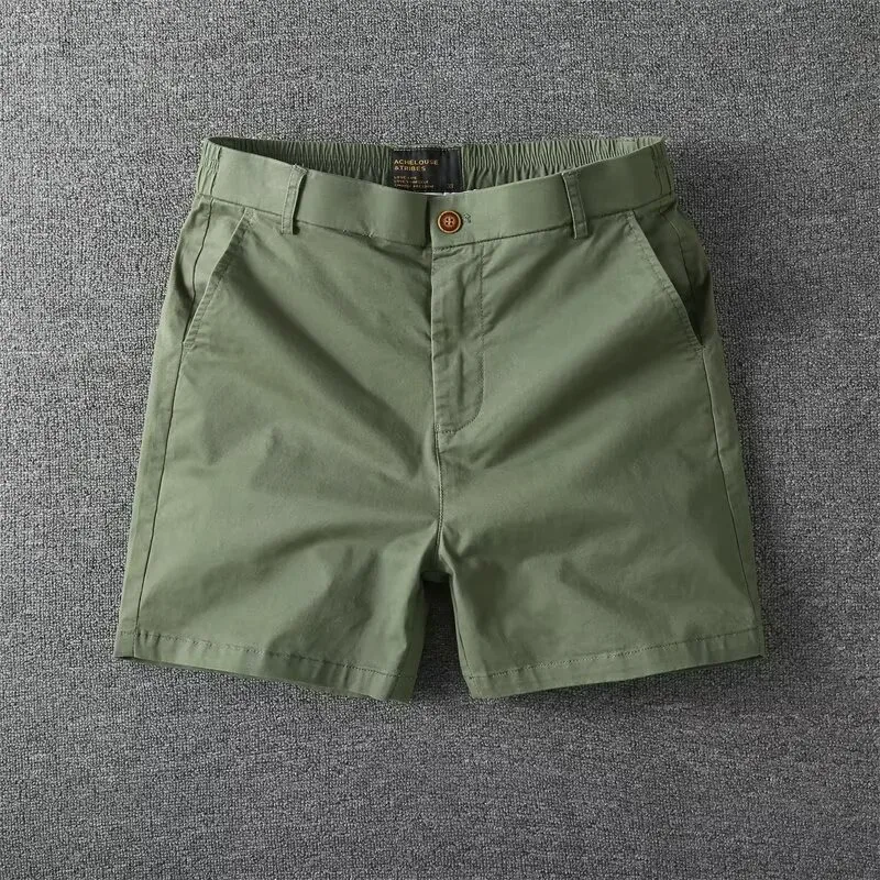 KIDWHXR Herren-Shorts, Sommer, schlicht, einfarbig, hohe Taille, gerade geschnittene Shorts, elastische Taille, lockere Sport-Freizeit-Shorts für Herren – Detail 7
