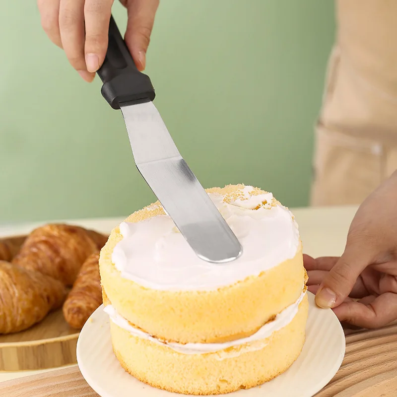 1PC Stainless Steel Cake Scraper 6/8/10/12 inch Plastic Handle Straight Curved Cream Spatula Baking Cake Cutter