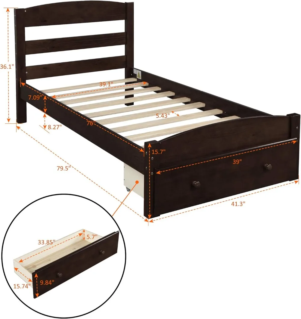 Softsea-cama dupla com gavetas, cama plataforma com cabeceira e estribo, ripas de apoio de madeira, sem mola box