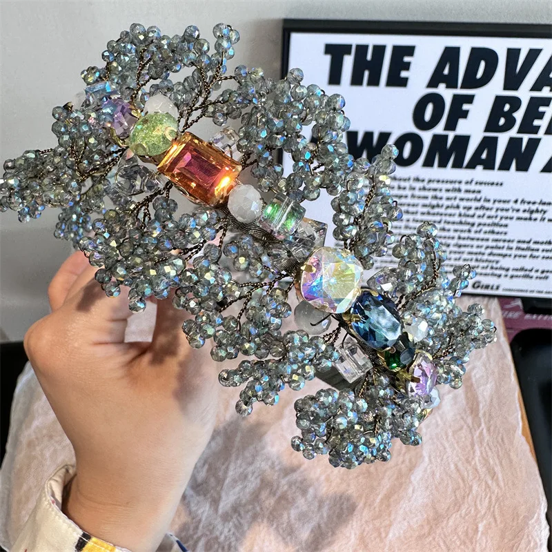 Diadema nupcial de cristal plateado para mujer, Tiara de boda con perlas, accesorios para el cabello para novia, fiesta de cumpleaños y graduación