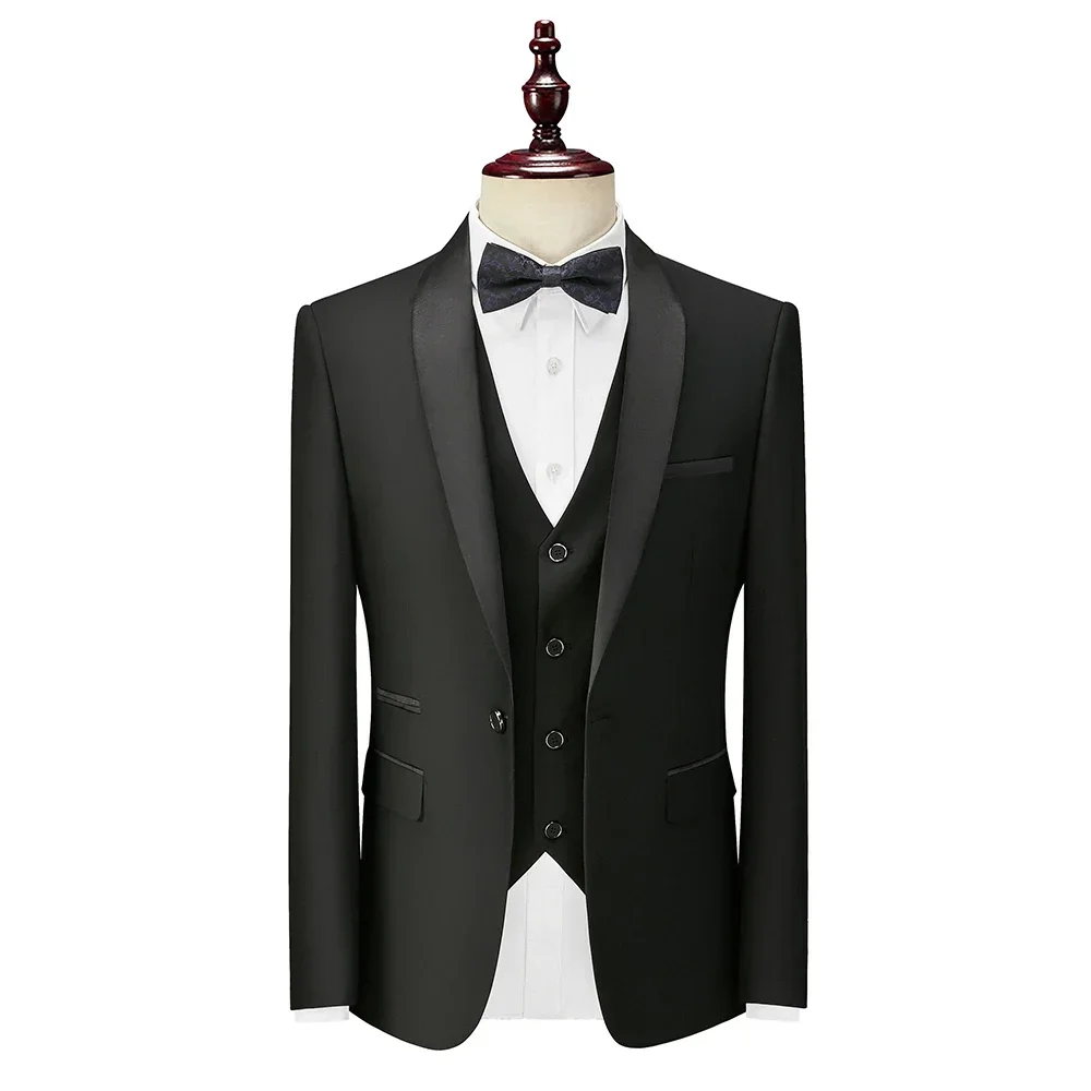 3 Pieces Formal Men Suits For Boyfriend Slim Fit Wedding Tuxedos Black Formal Groom Jacket With Pants Vest