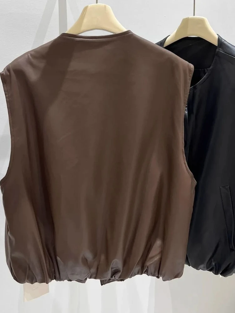 Vests Women Vintage Korean Style Spring Autumn Retro Streetwear Leather Design Solid Leisure Feminino Popular Basic Waistcoats