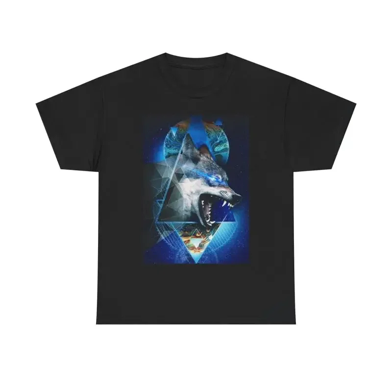 Wolf Howling T Shirt Stars And Space Heavy Cotton