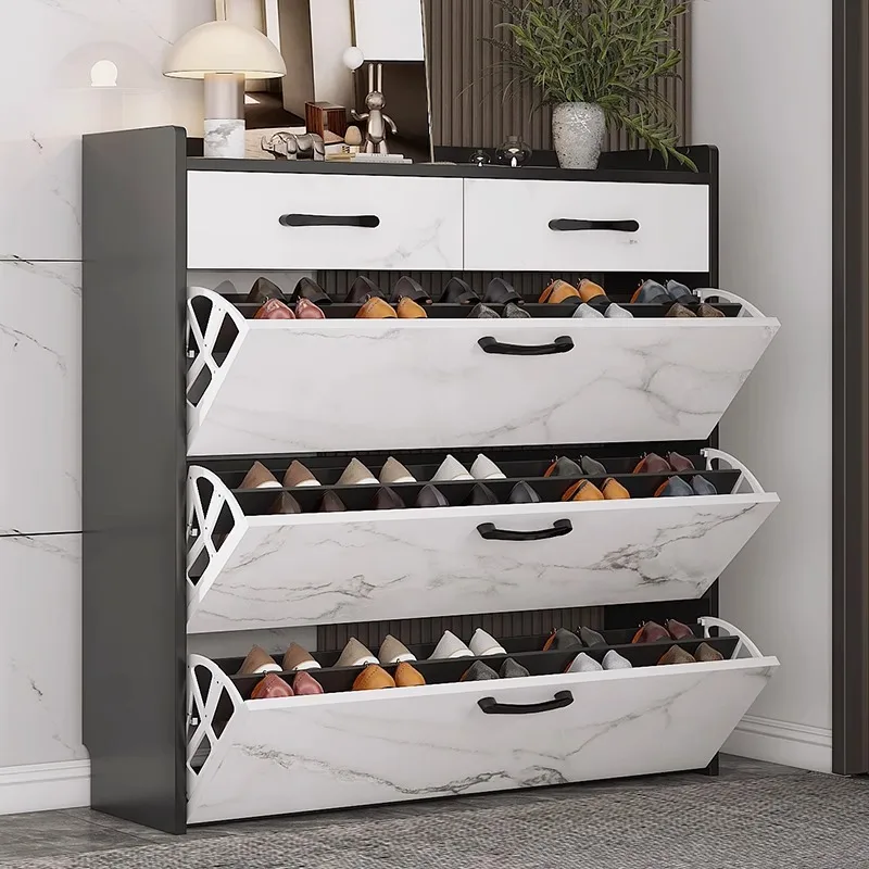 Home Furniture Use Flip-Down Shoe Cabinet Modern Wooden Ultra-Thin Space Saving Shoe Rack Cabinet