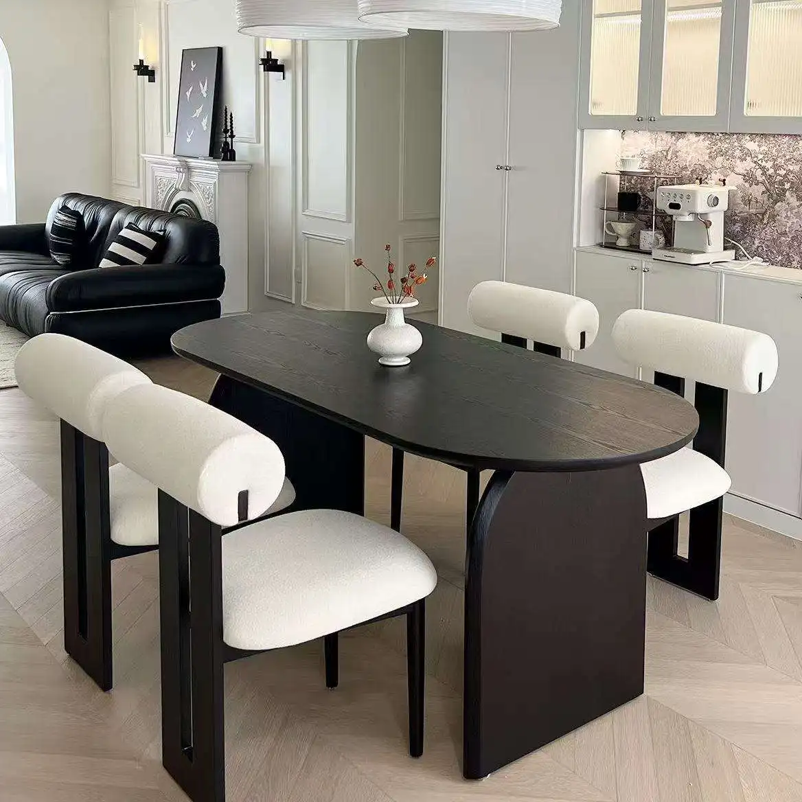 &* Scandinavian Modern Luxury Dining Table Wabi-Sabi Black Oval Rectangular Solid Wood Oak Key Features