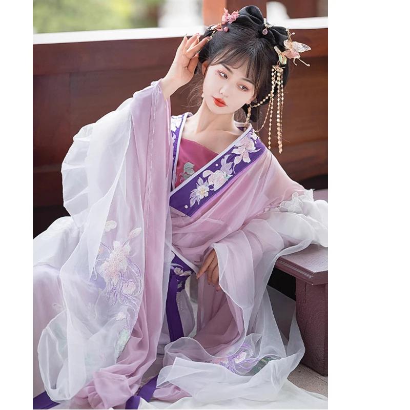 Traje de roupa tradicional chinesa feminina, hanfu, vestido elegante, dinastia Weijin, princesa fada, festa de luxo