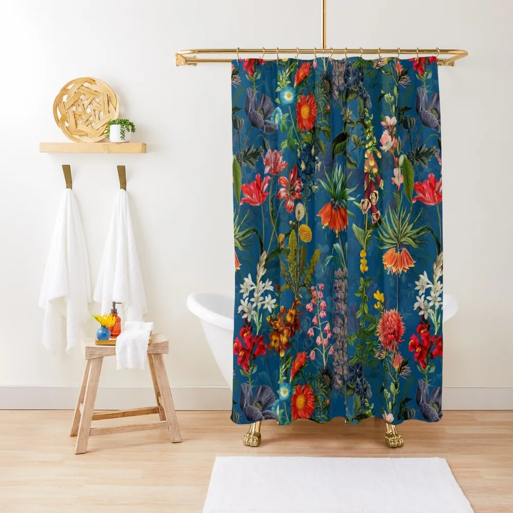 

Vintage Blue Springflower Meadow Night Shower Curtain Window Bathroom And Shower Bathroom Accessory Curtain