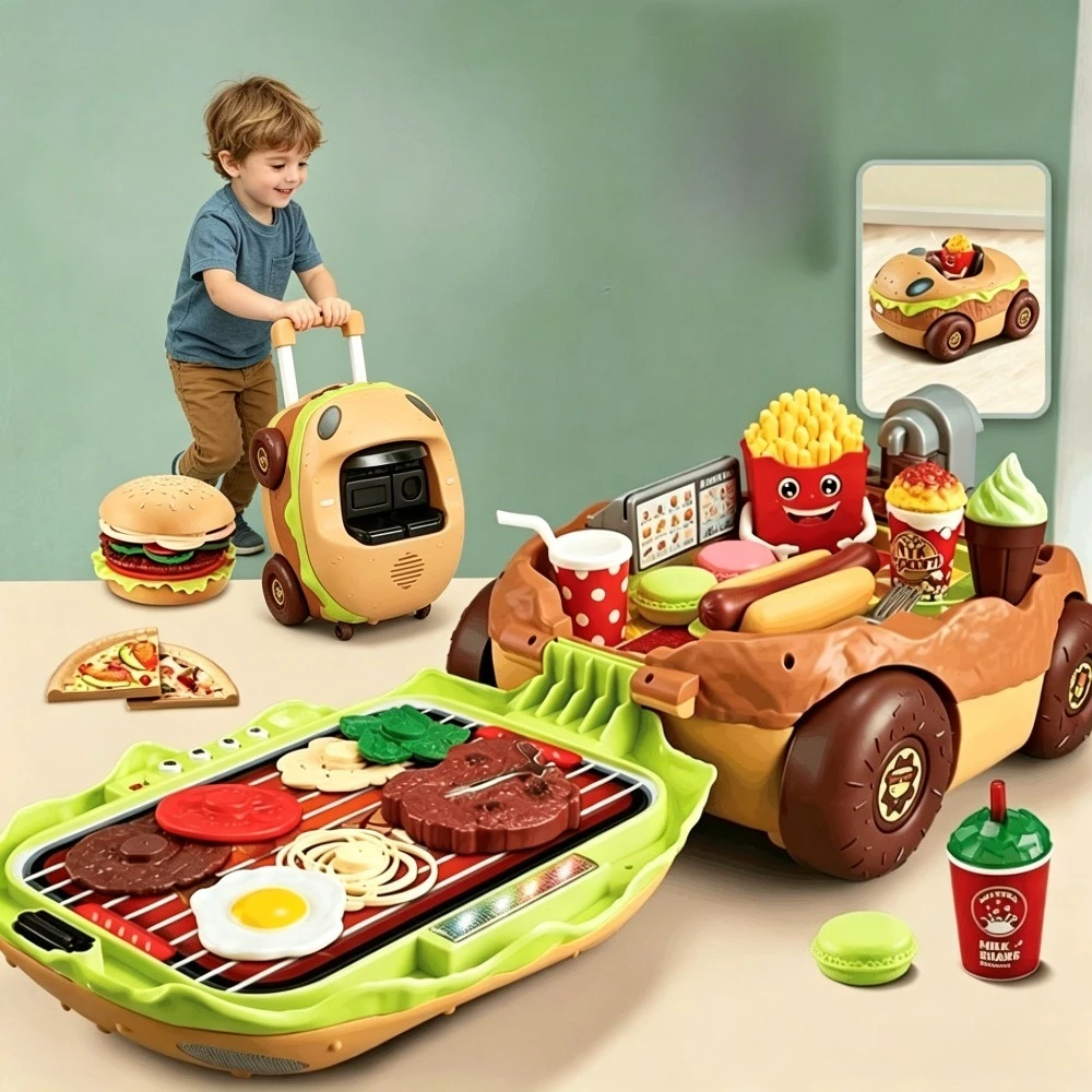 

Kids Pretend Play Toy Food Grill & Serve BBQ Set Burger Car Cart‌ Trolley‌ Play Kitchen Preschool Learning Toys for Girls & Boys
