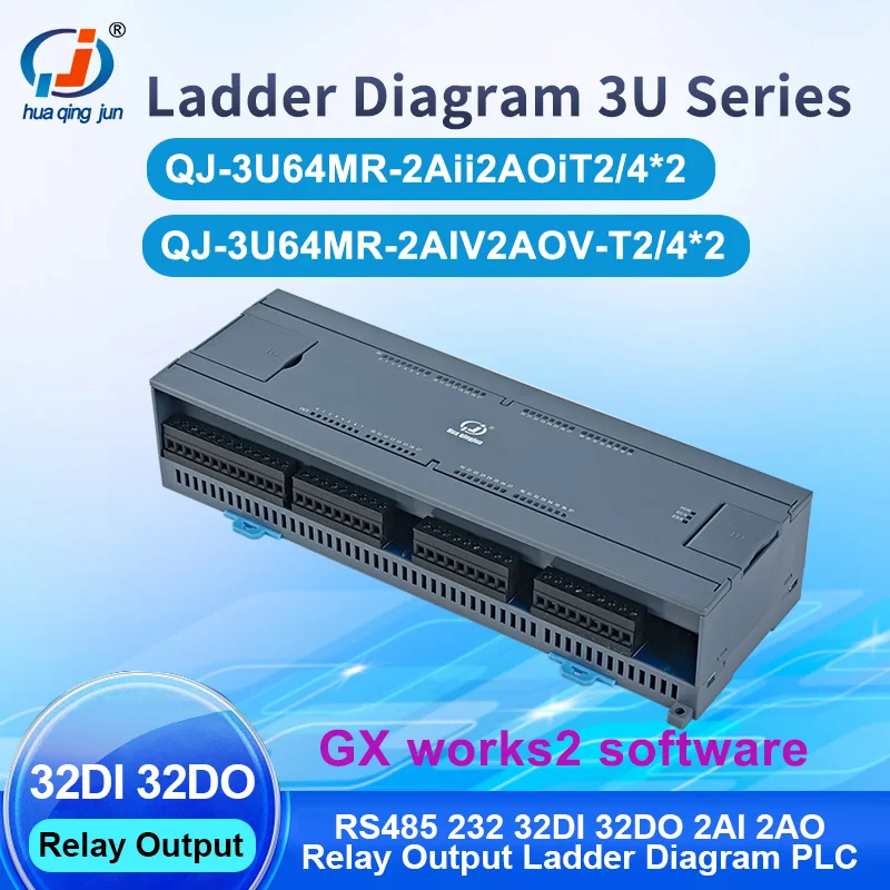 

Программируемый логический контроллер (ПЛК) Foshan 32IO с релейными выходами, RS485, 232, 2AI, 2AO, 4-20мА, 0-10В, поддержка лестничных диаграмм, 21В-28В DC, совместимость с GX Works2 3U, Modbus, для частотных преобразователей (VFD)