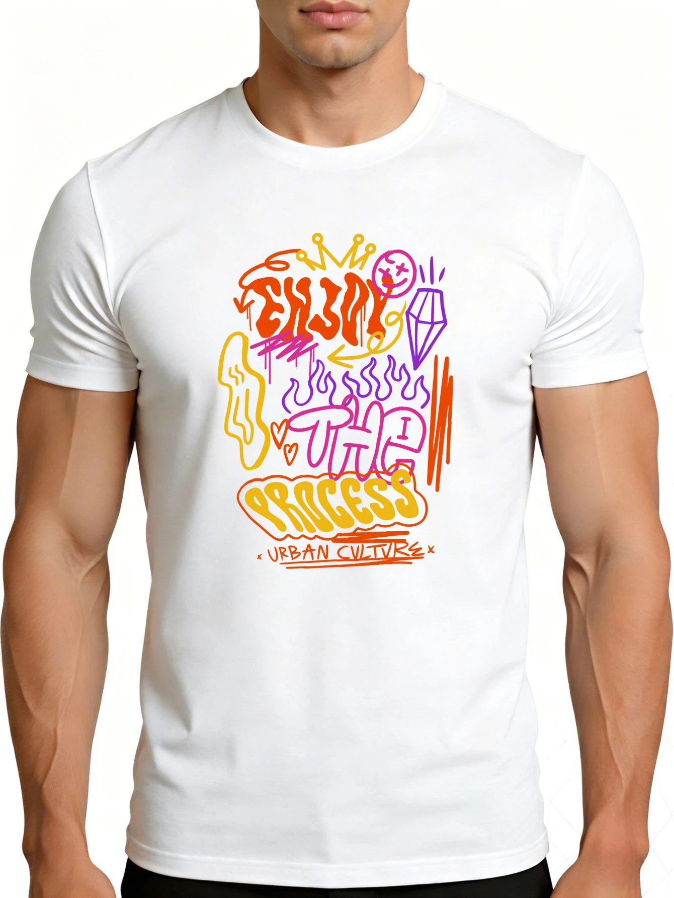 City Street Style Men's T-Shirt Enjoy the Process Urban Culture Graphic Design Summer Casual Wear Trendy Men's Gift