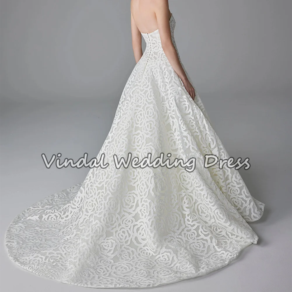 Vindal bretelles Rose dentelle a-ligne robes de mariée robe de noiva Corset dos chérie sans manches robes de mariée personnalisé