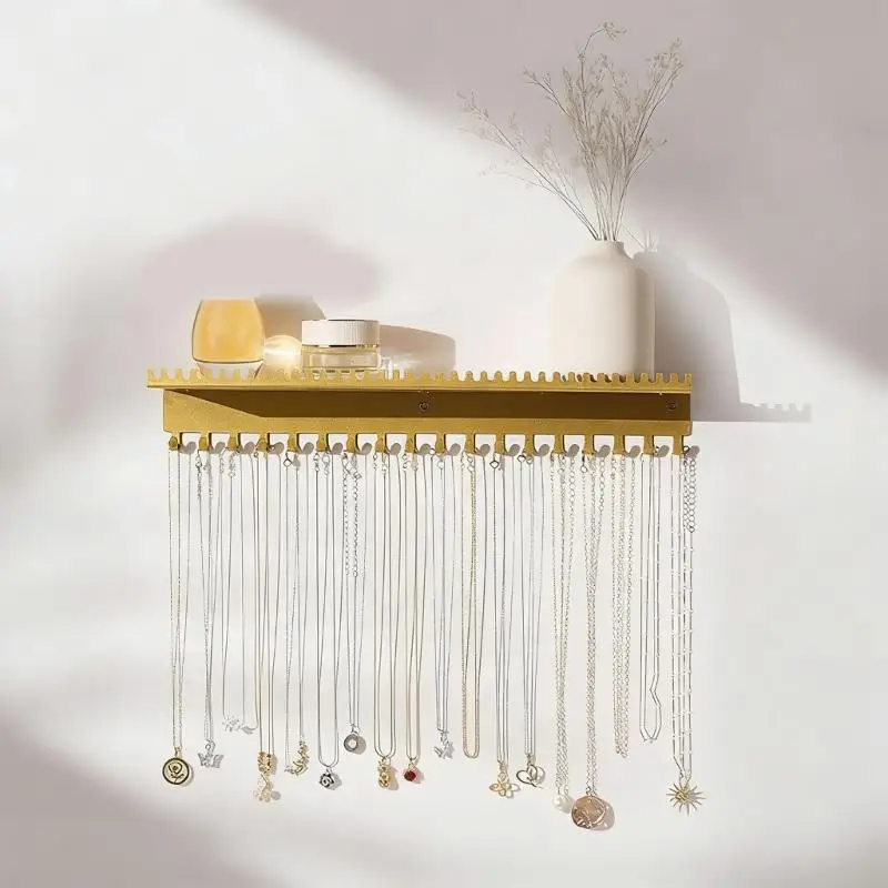 Modern Wall Mount Jewelry Stand with 56 Hooks and Tray Home Jewelry Organization for Storaging Various Collection E0BF