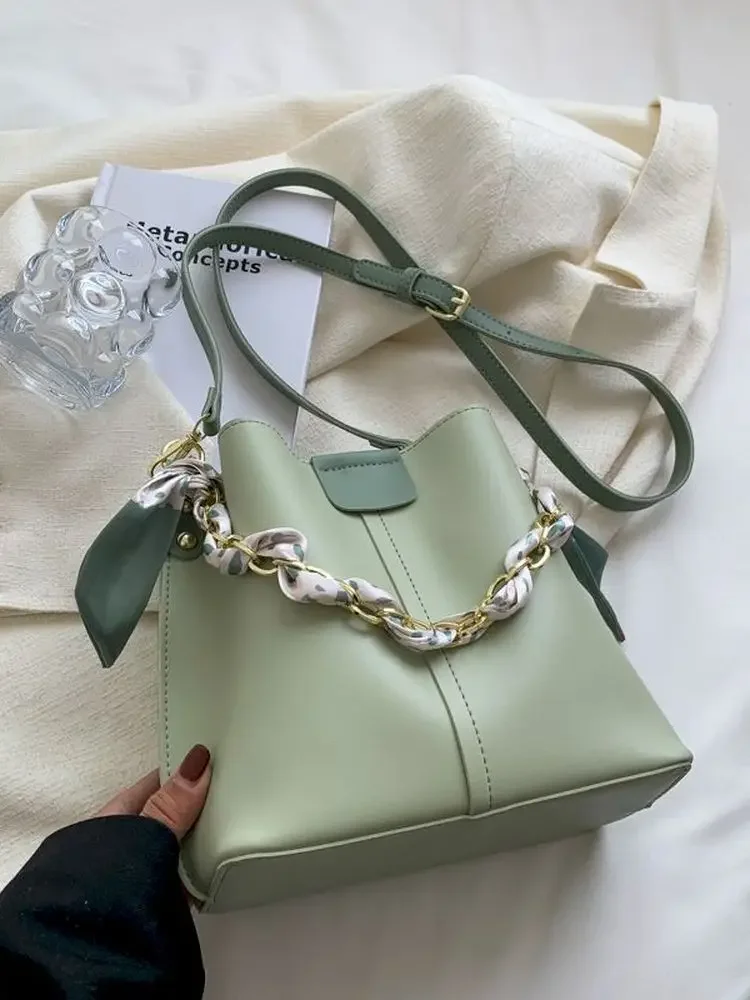 

Foufurieux 2024 Fashion Vintage Simple Quality PU Leather Bucket Crossbody Sling Bag Women Designer Lady Brand Shoulder Handbags