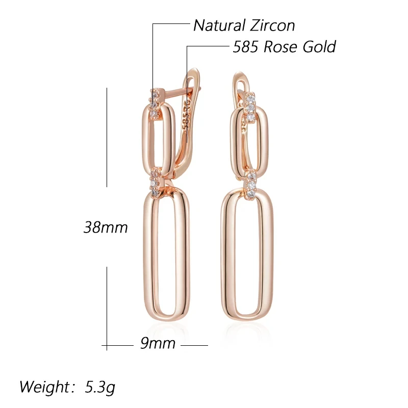 Wbmqda Geometric Drop Earrings For Women 585 Rose Gold Color With Natural Zircon High Quality Daily Jewelry