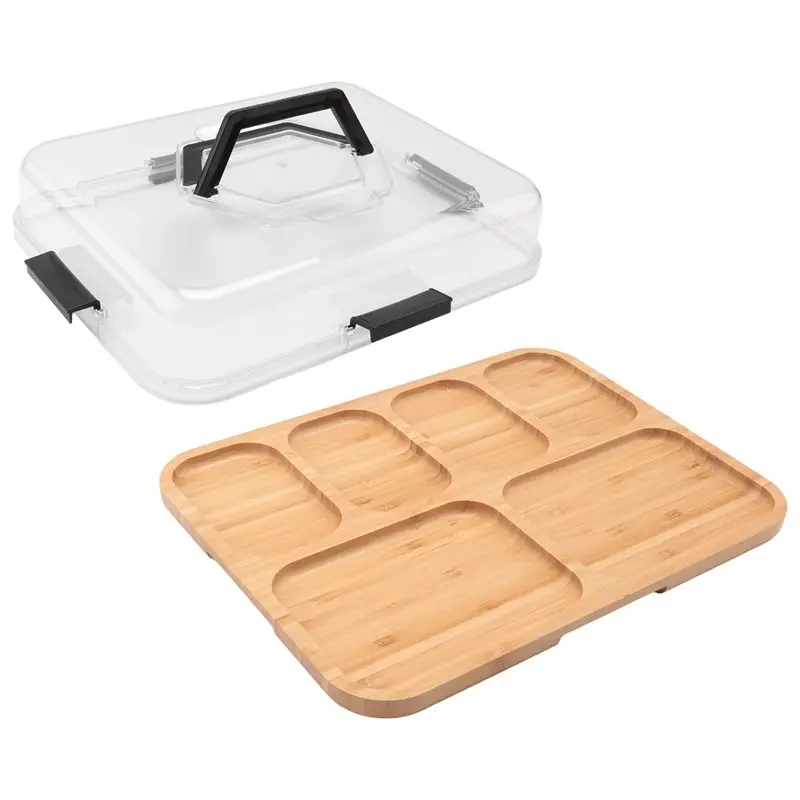 AA94-Travel-Ready Charcuterie Board With Clear Lid, Portable Cheese Board, Cutting Board Box For Kitchen Gifts