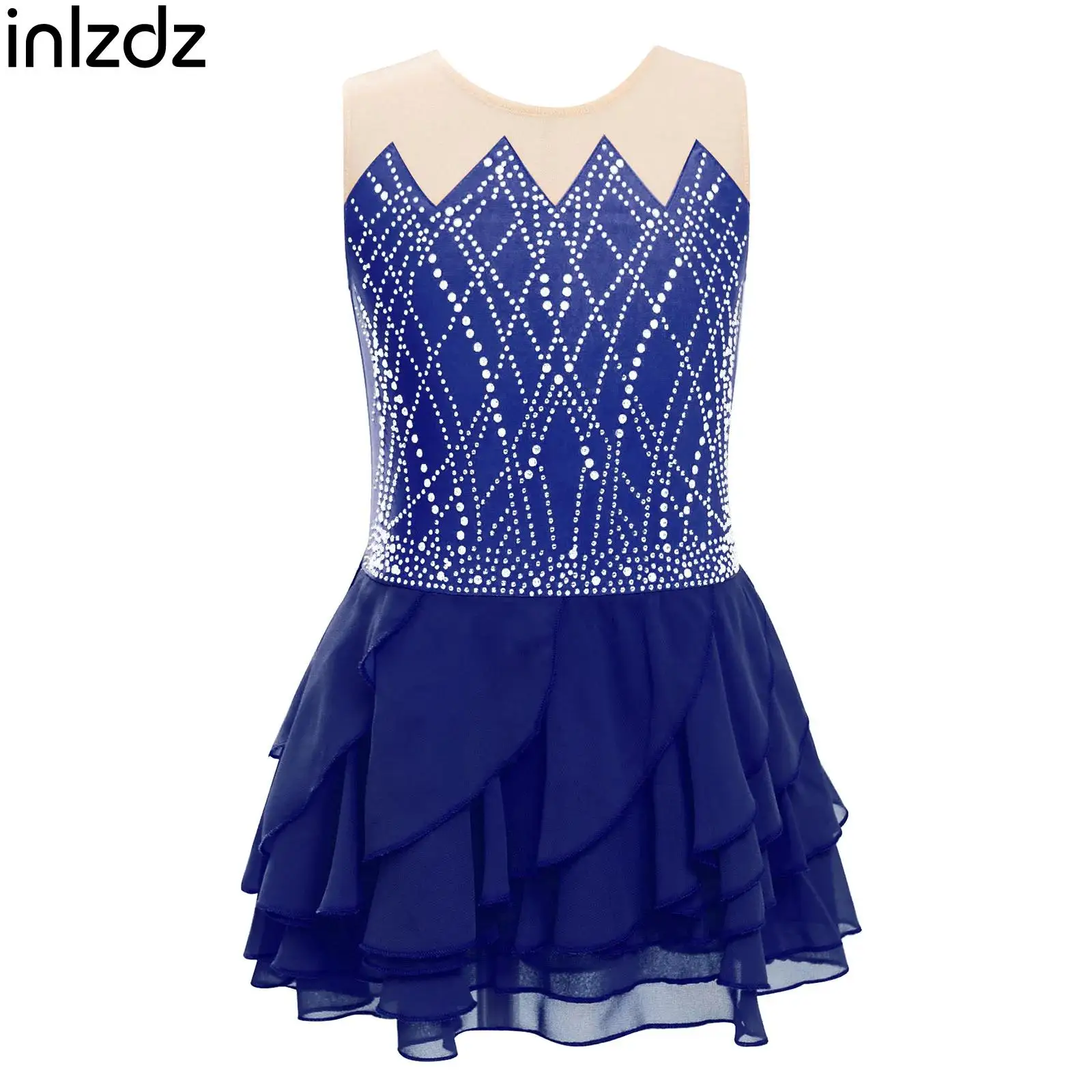 

Kids Girls Figure Skating Dress Shiny Rhinestones Sleeveless Tutu Dress for Ballet Lyrical Modern Dance Gymnastics Performance