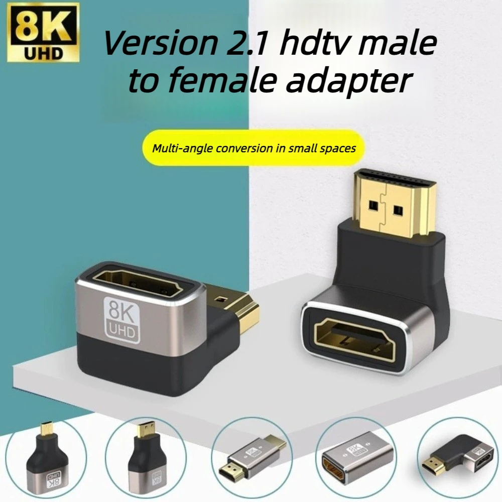 HDMI 90 and 270 Degree Adapter，HDMI 2.1 8K@60hz 2.0 4K@120hz 2K Right Angle HDMI  L Adapter for HDTV PS4 PS5 Lapto