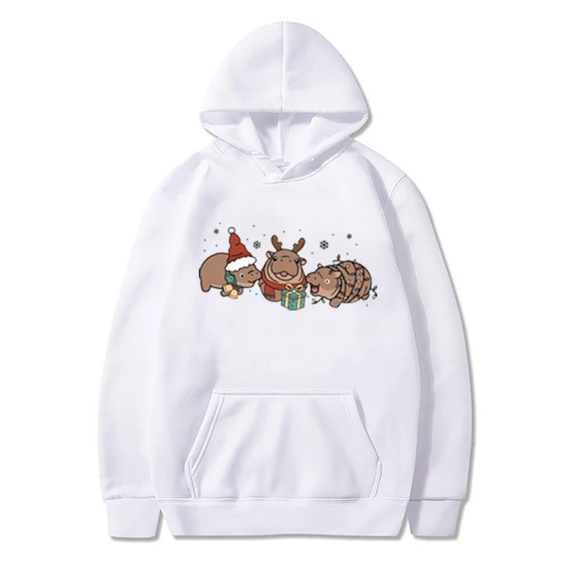 2024 Moo Deng Christmas Oversized Sweatshirt, Cute Moo Deng Hippo Plus Size Christmas Sweatshirt, Moo Deng and Christmas Tree