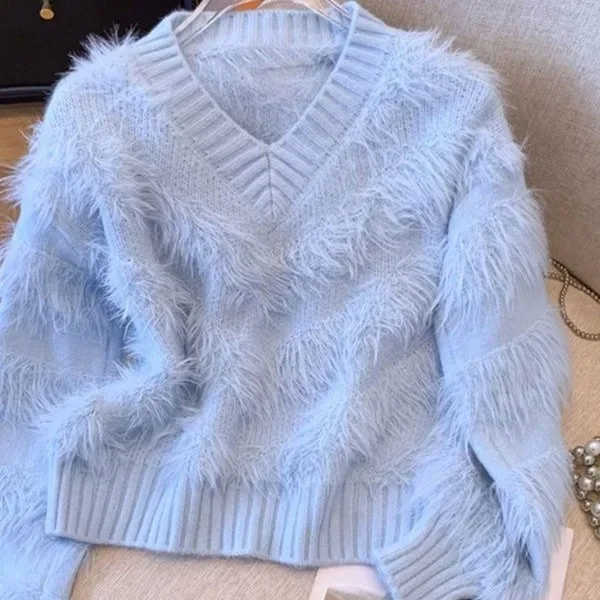 الكورية نمط لينة أفخم طوق المتضخم المرأة تريكو الخامس الرقبة سترة دون أكمام الخريف الشتاء وصول جديد مريح