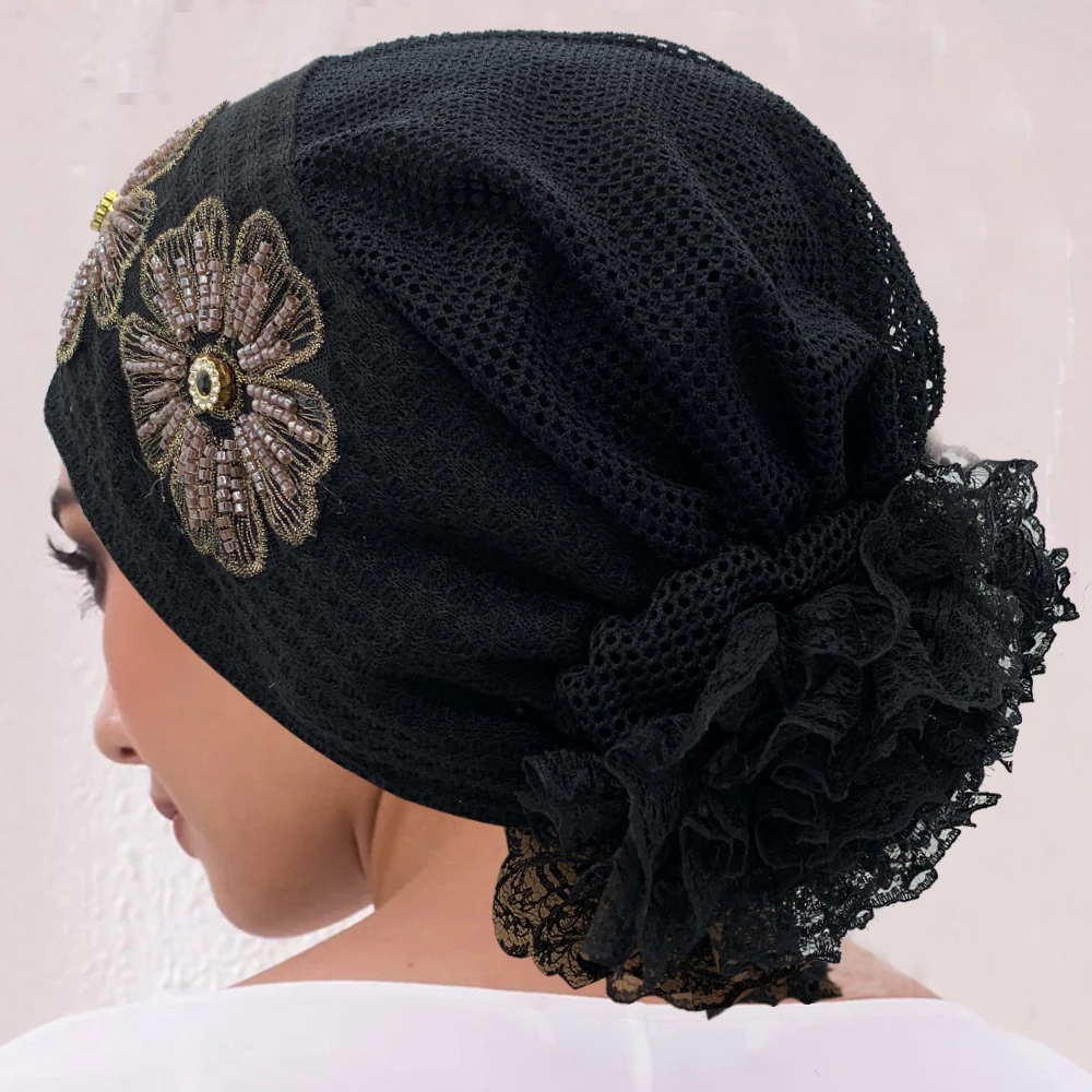 Summer Breathable Head Wraps Bonnet Muslim Under Scarf Hat Cancer Chemo Hats Turbante mujer Embroidery Turban Cap for Women