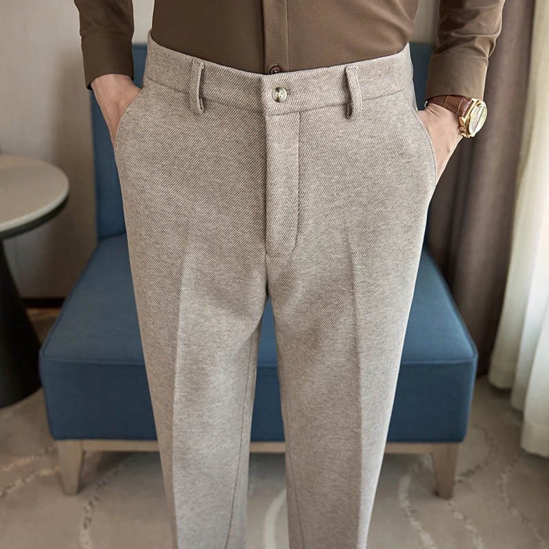 

2025 Fall/Winter Acetate Blend Casual Pants for Men, Elastic Waistband Wrinkle-resistant Versatile Brushed Men's Suit Trousers