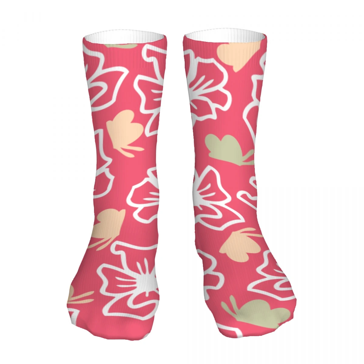 Hibiscus Flowers Pattern Mens Womens Funny Crew Socks Cool 3D Printed Design Socks Fashion Comfortable Basketball Socks