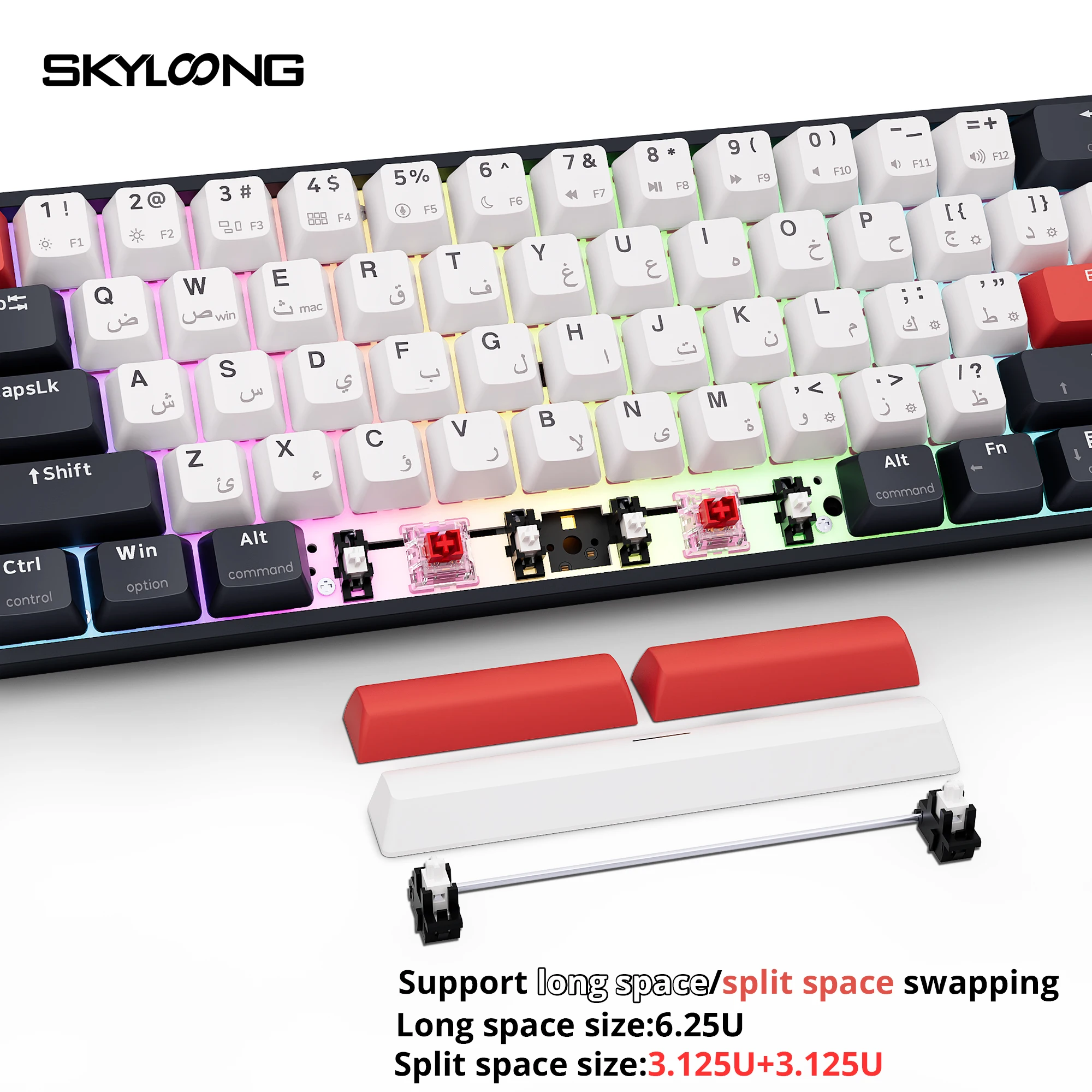 SKYLOONG GK61 Arabic Keyboard QMK/VIA 60% Low Profil Wired Computer Mechanical Game Keyboard PBT Keycap North Face RGB LED