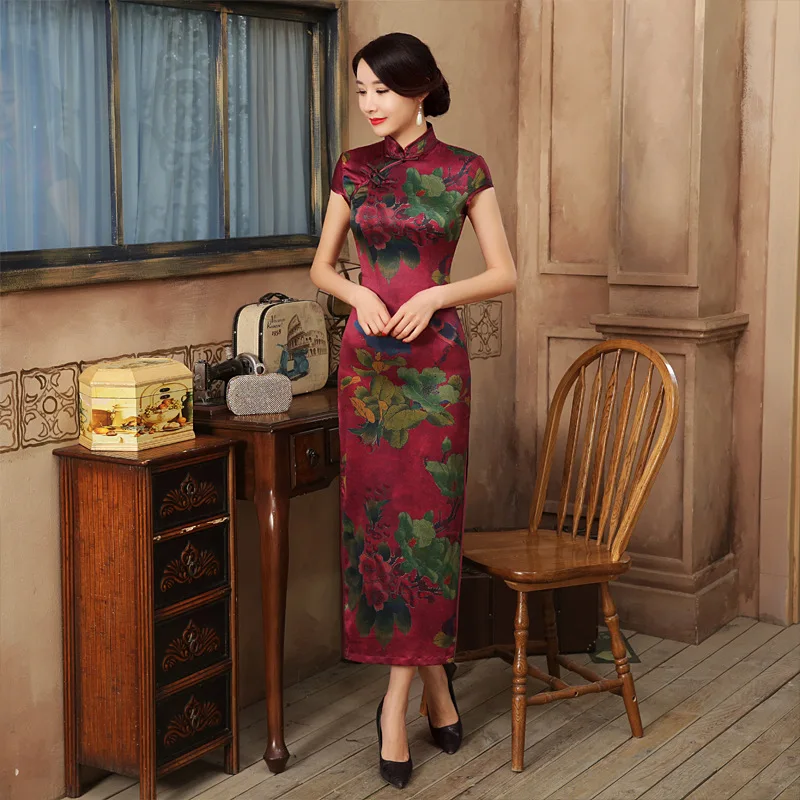 New Cheongsam Double-Layer Chinese Style Elegant Temperament Long Fashion Party