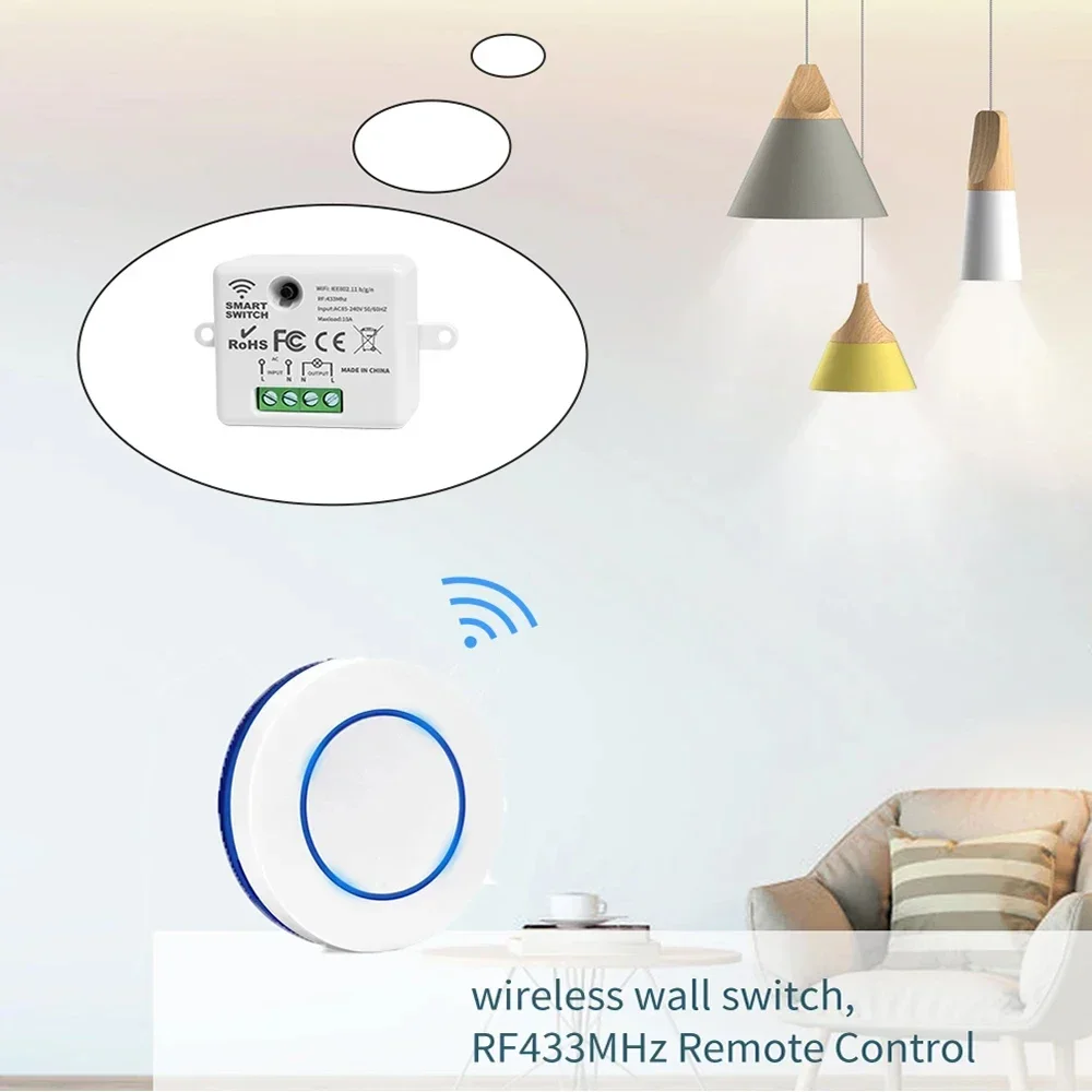 433MHz Wireless Light Switch 220V 110V 10A Relay Remote Control Switch Mini Round Button Wall Panel Switch For Lighting Led image 2